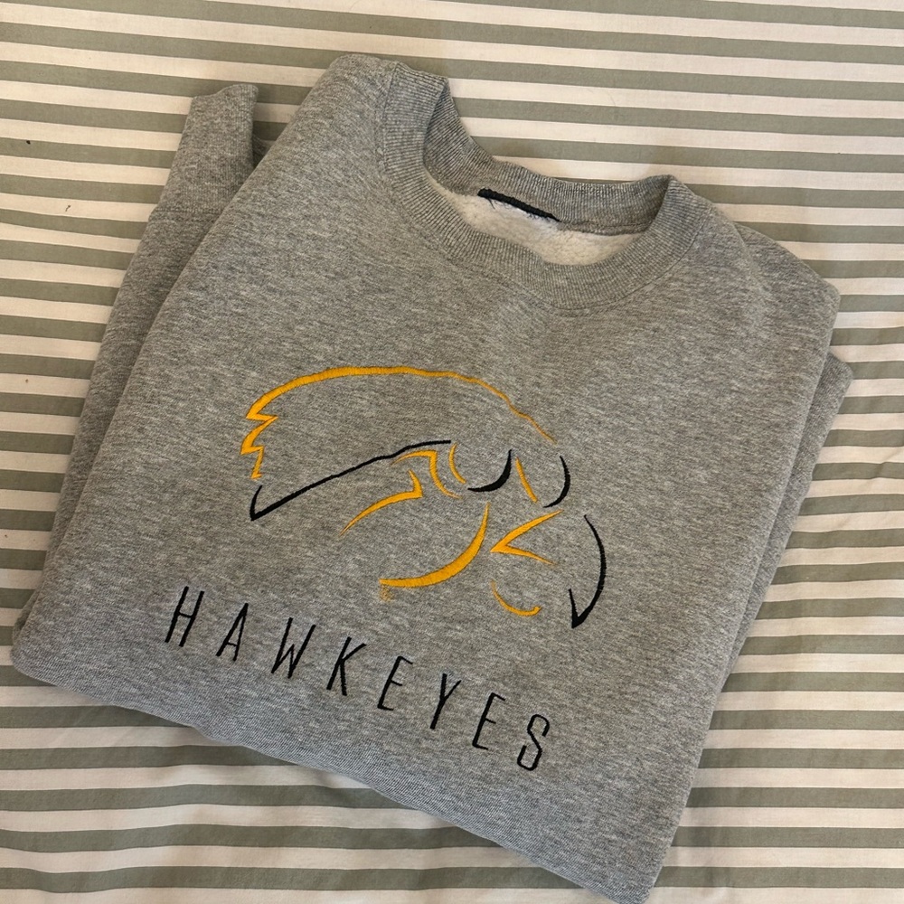 SOLD Vintage Iowa Hawkeyes Gray Crewneck with Embroidered Design